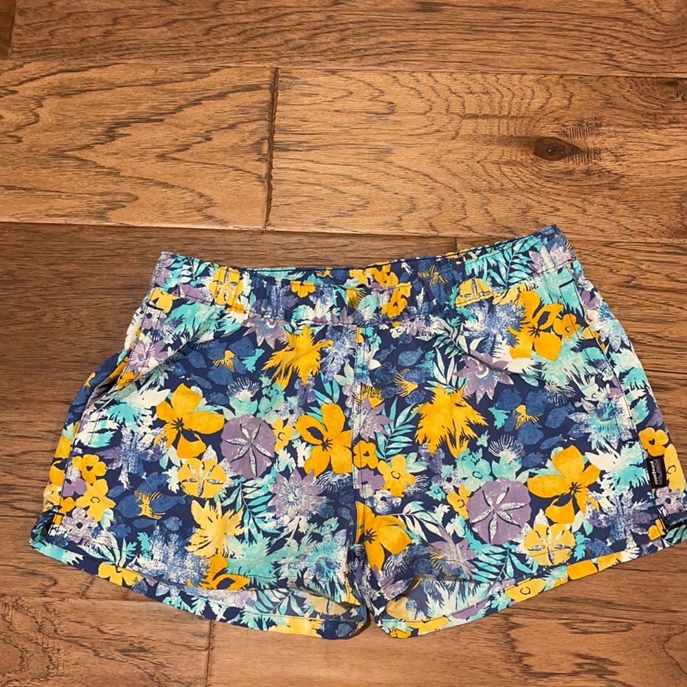 Patagonia Women's Floral Athletic Shorts - Navy, Yellow, Teal, Purple